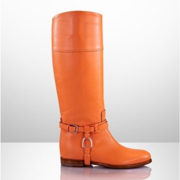 RALPH LAUREN COLLECTION Rare Tangerine Orange Runway Equestrian Riding Boot NEW! - Picture 1 of 13